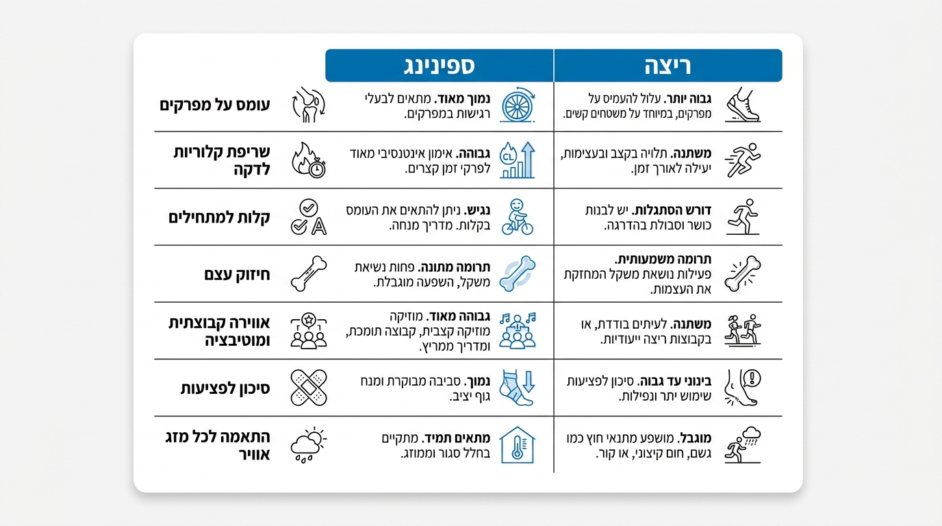 ספינינג או ריצה מה עדיף: המדריך המלא לבחירת אימון האירובי המתאים לכם ביותר