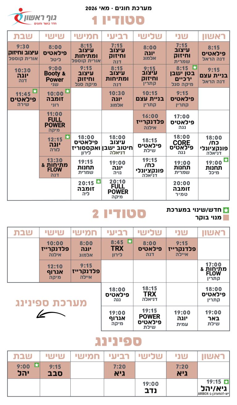 לוח חוגים גוף ראשון סטודיו ספינינג אפריל