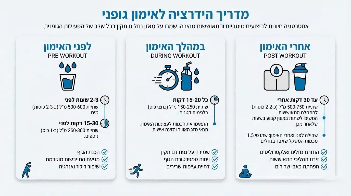 הידרציה נכונה - מה לשתות לפני, במהלך ואחרי אימון